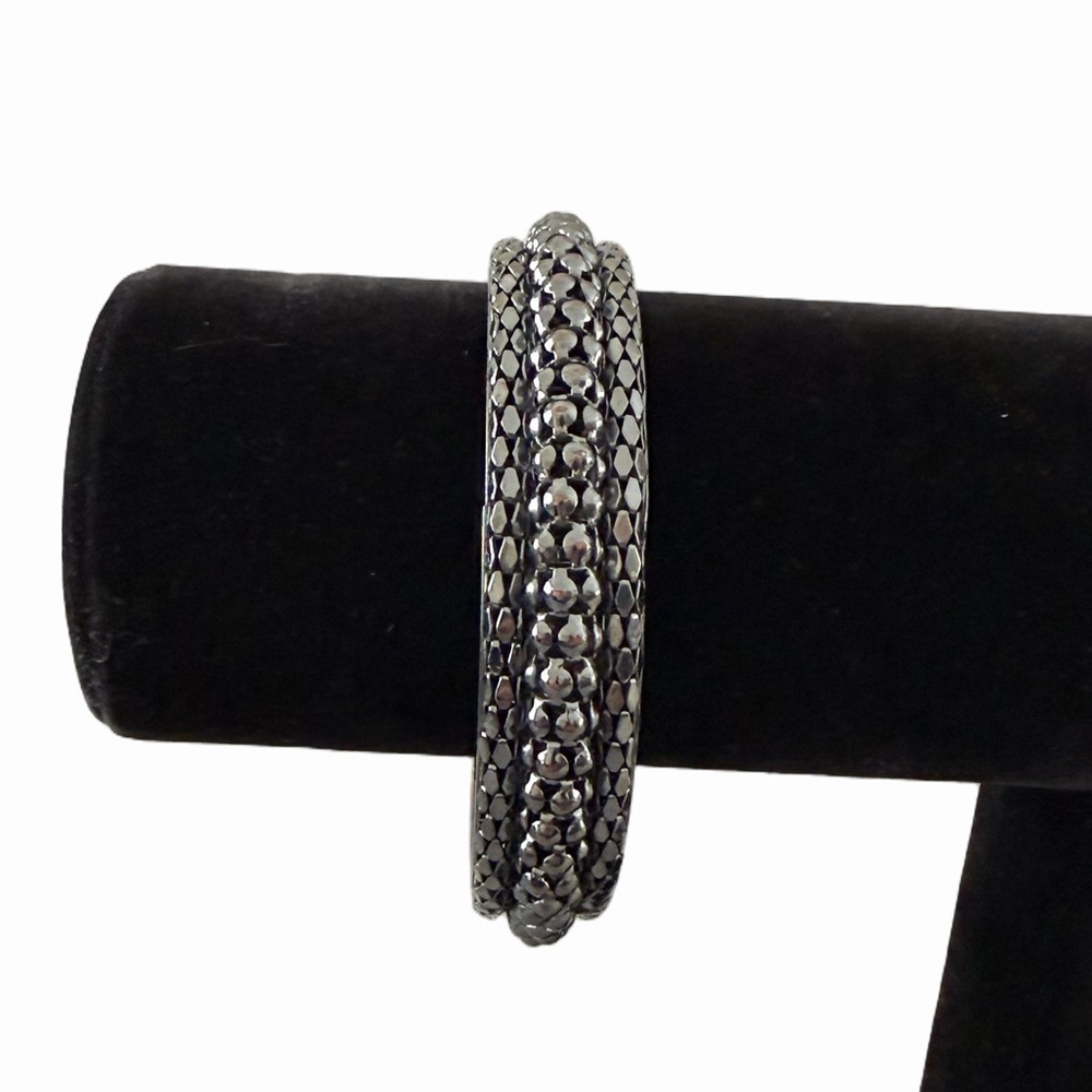 Gun-Metal Textured Beaded Bangle Bracelet | Slip-On Stackable Bracelet